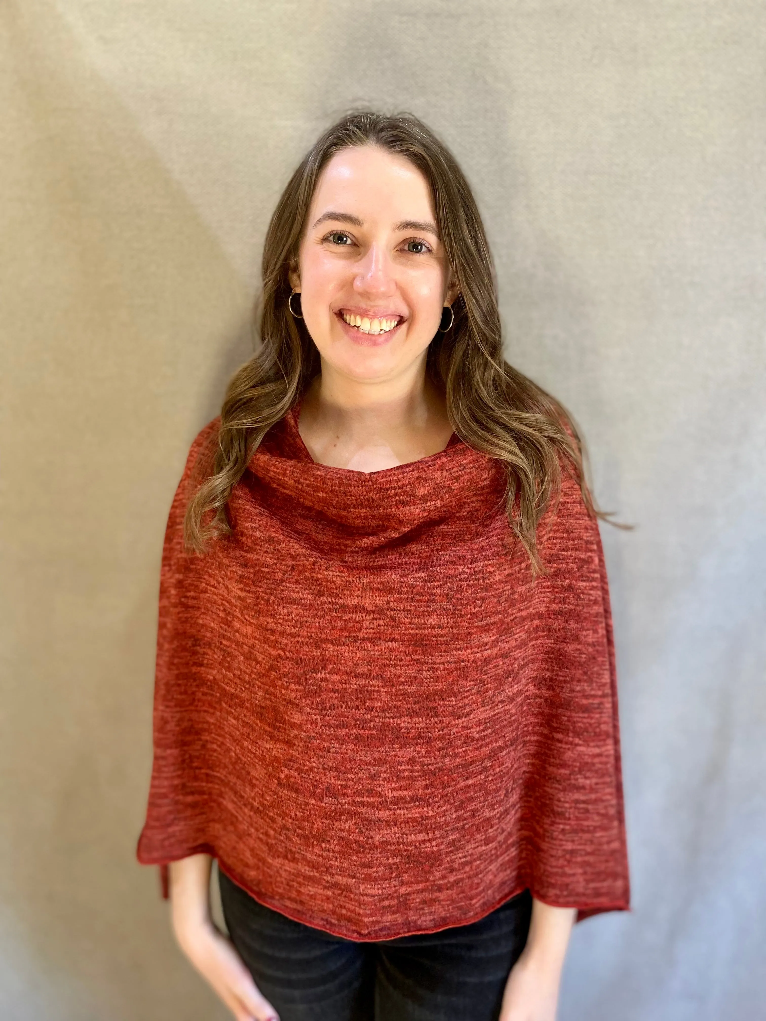 Heather Jersey Knit Poncho in Rust