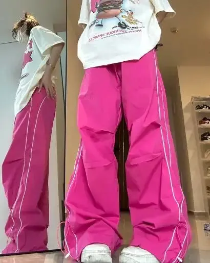 Hip Hop Y2K Pink Baggy Track Pants (Various Styles Available - Size S-XXL)