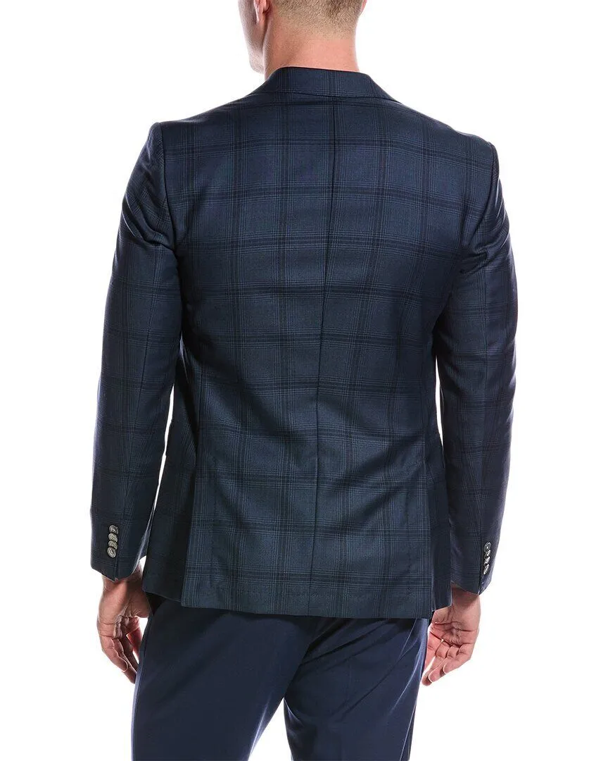 Hugo Boss Hutson Tonal Plaid Slim Fit Sport Coat 44R Navy Blue