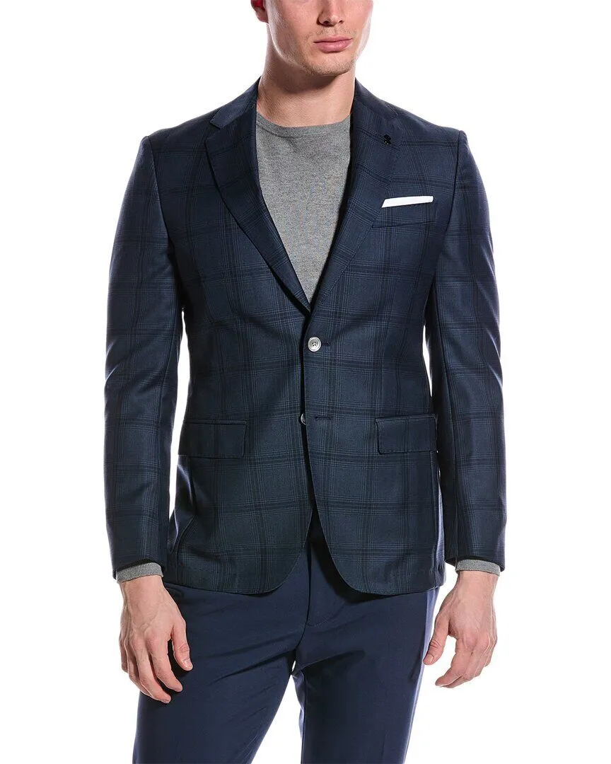 Hugo Boss Hutson Tonal Plaid Slim Fit Sport Coat 44R Navy Blue
