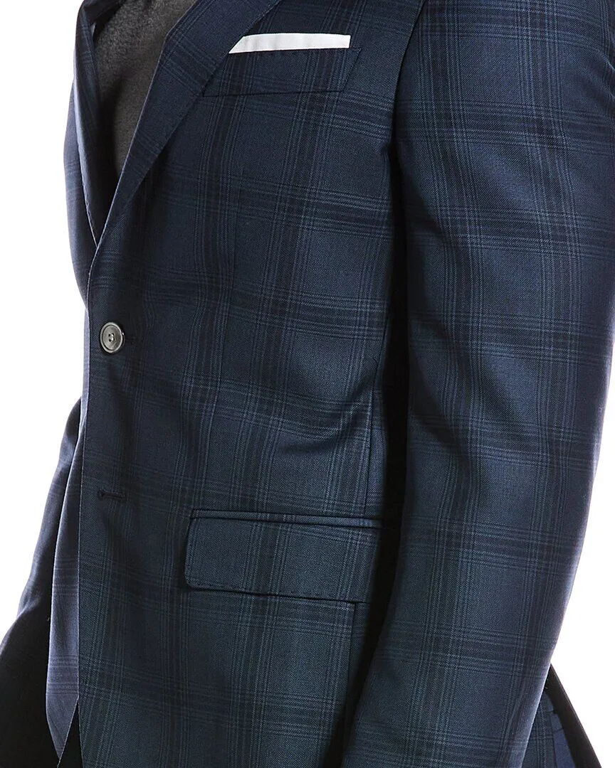 Hugo Boss Hutson Tonal Plaid Slim Fit Sport Coat 44R Navy Blue