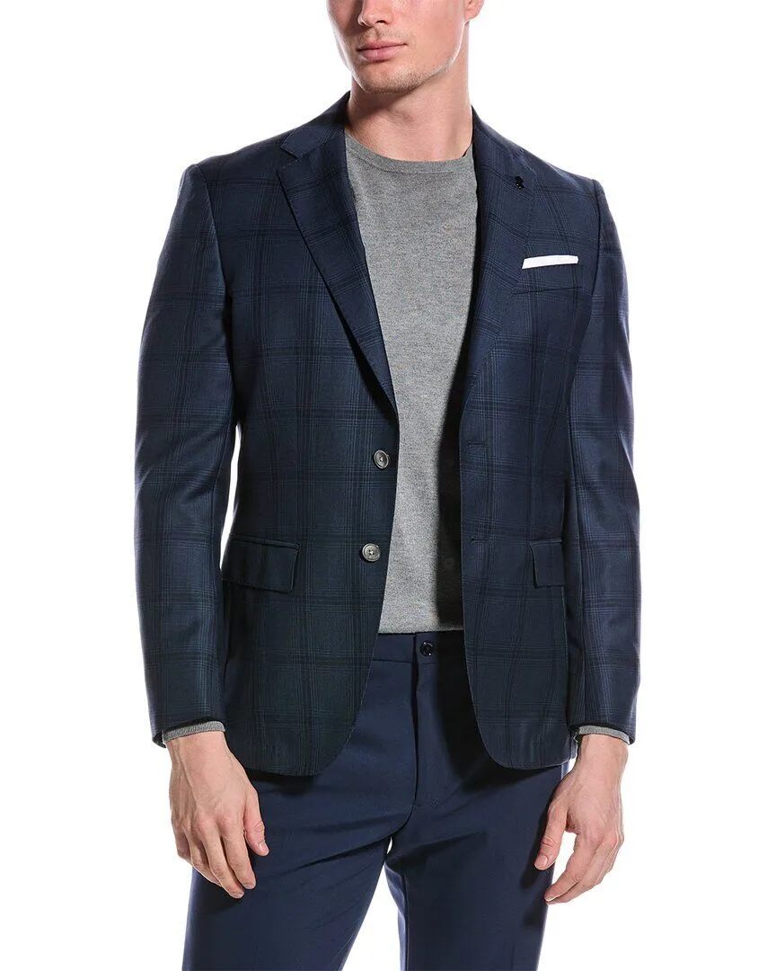 Hugo Boss Hutson Tonal Plaid Slim Fit Sport Coat 44R Navy Blue