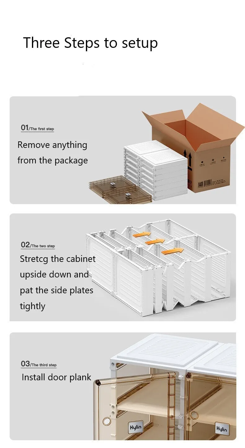 Installation-Free Folding Wardrobe, 12 Grids, Strong Magnetic Doors