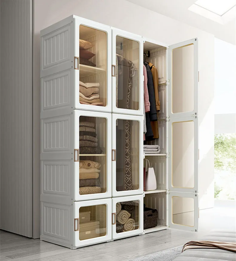 Installation-Free Folding Wardrobe, 12 Grids, Strong Magnetic Doors