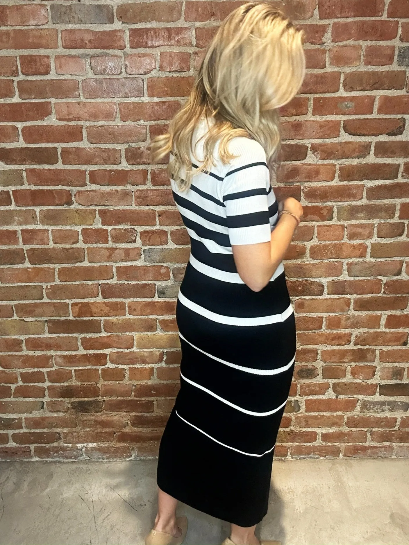 Karen Kane Linear Luxe Ribbed Midi Dress