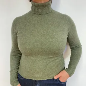 Khaki Cashmere Polo Neck Jumper Large