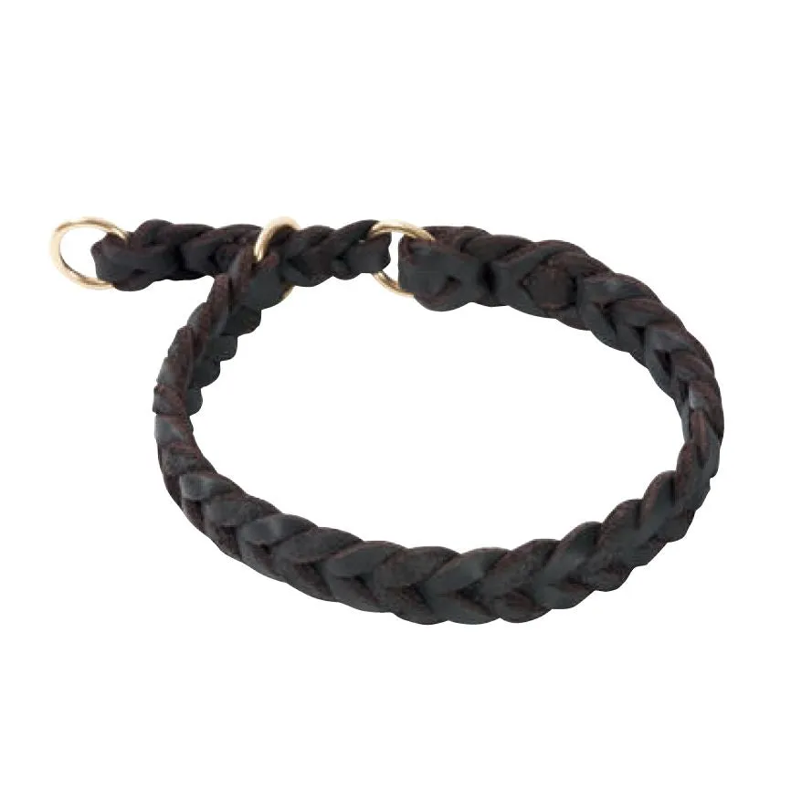 KLIN Braided Soft Leather Choke Collar with Stop, 22mm wide