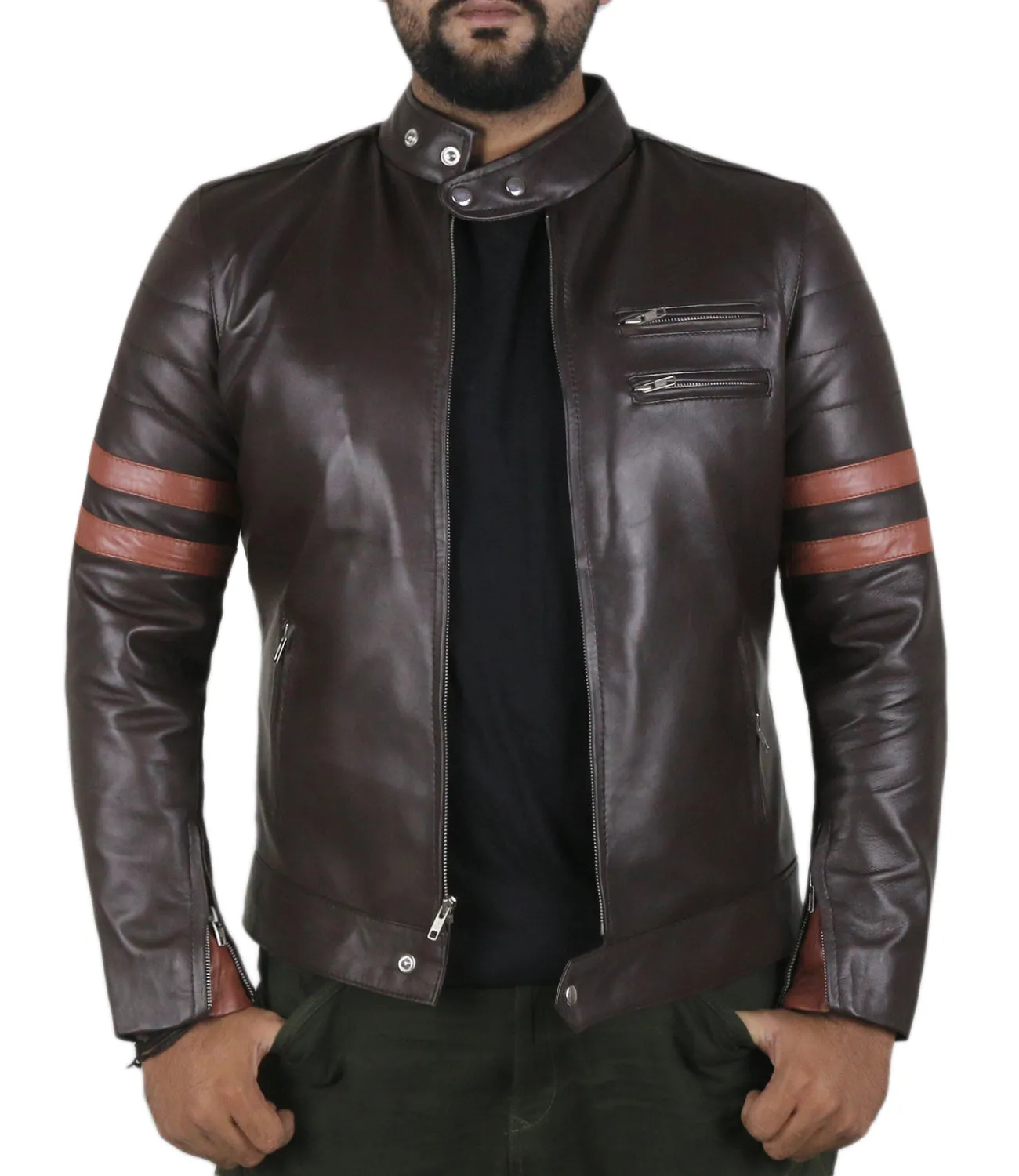 Leather Jackets Hub Mens Genuine Lambskin Leather Jacket (Black, Racer Jacket) - 1501535
