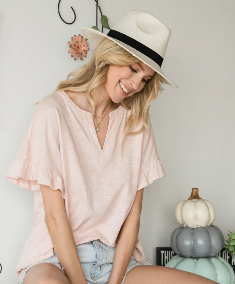 Lila Blush Ruffle Sleeve Top