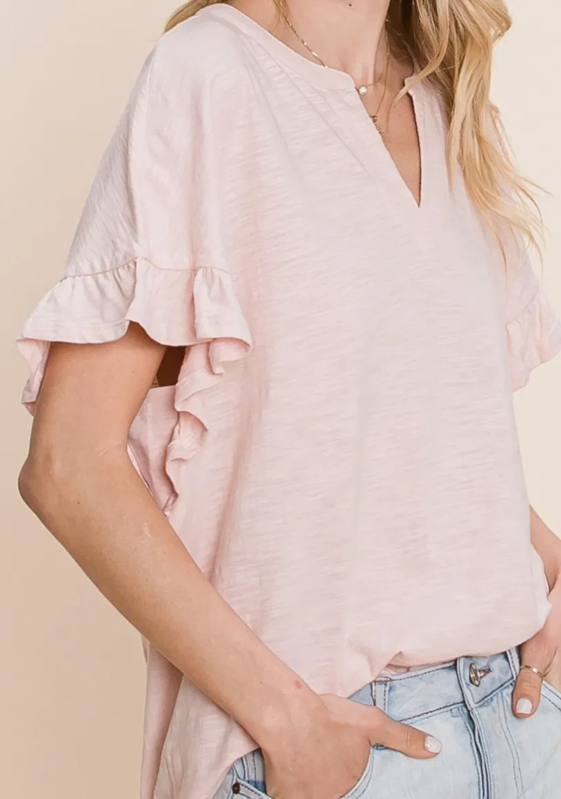 Lila Blush Ruffle Sleeve Top