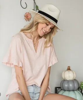 Lila Blush Ruffle Sleeve Top