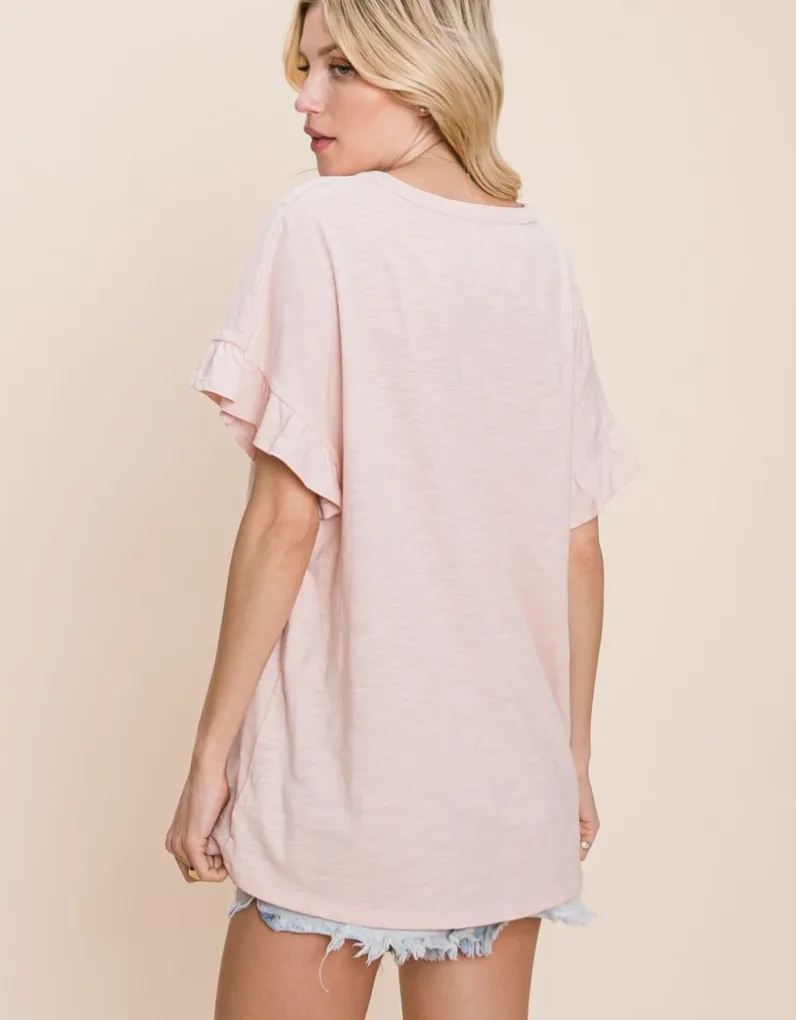 Lila Blush Ruffle Sleeve Top