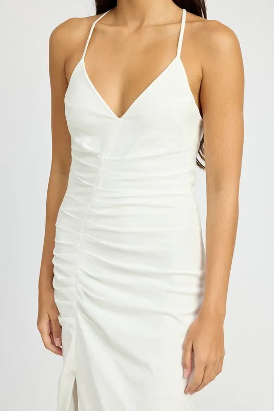 Lime Light Ruched Maxi Dress