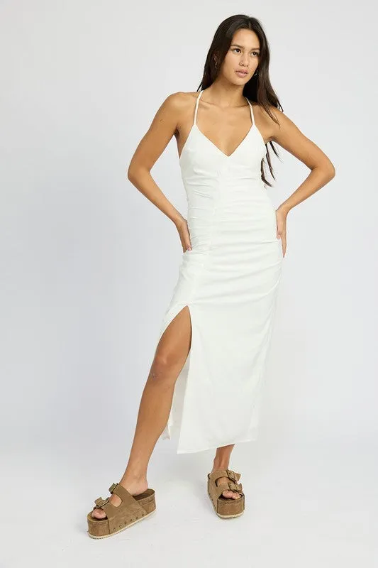 Lime Light Ruched Maxi Dress