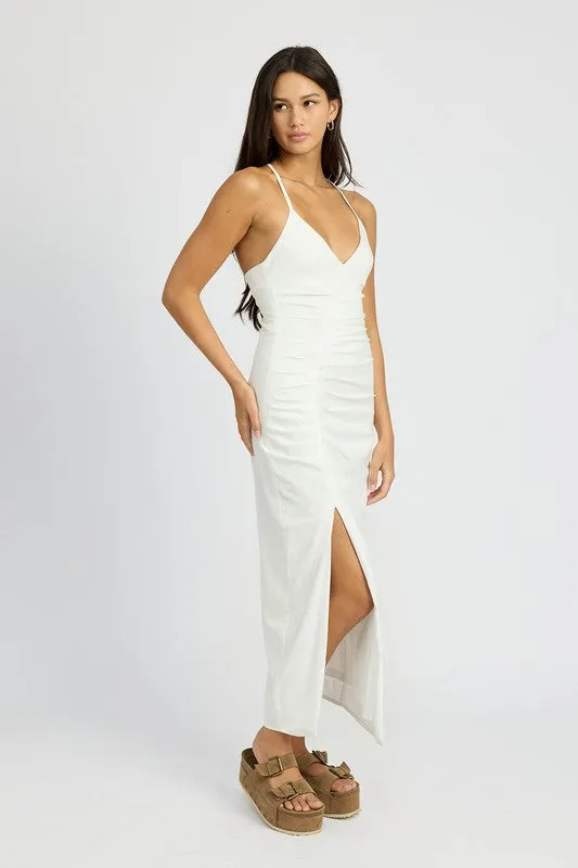 Lime Light Ruched Maxi Dress