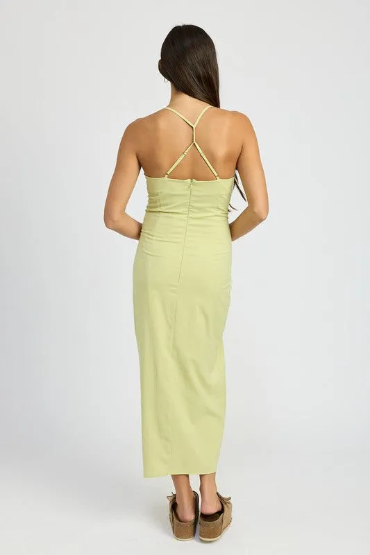 Lime Light Ruched Maxi Dress