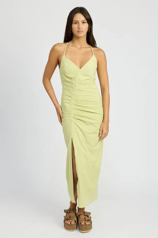 Lime Light Ruched Maxi Dress