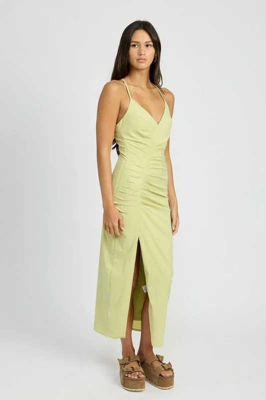 Lime Light Ruched Maxi Dress