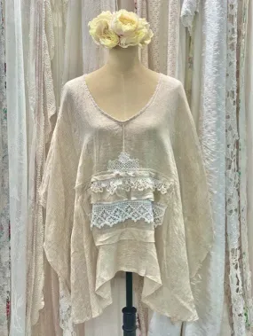 Linen beige poncho
