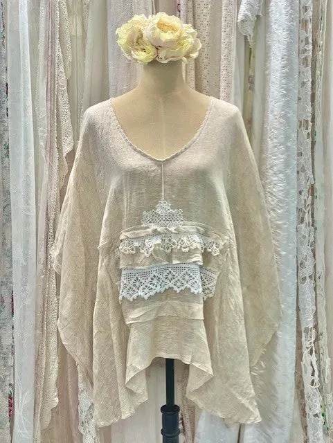 Linen beige poncho