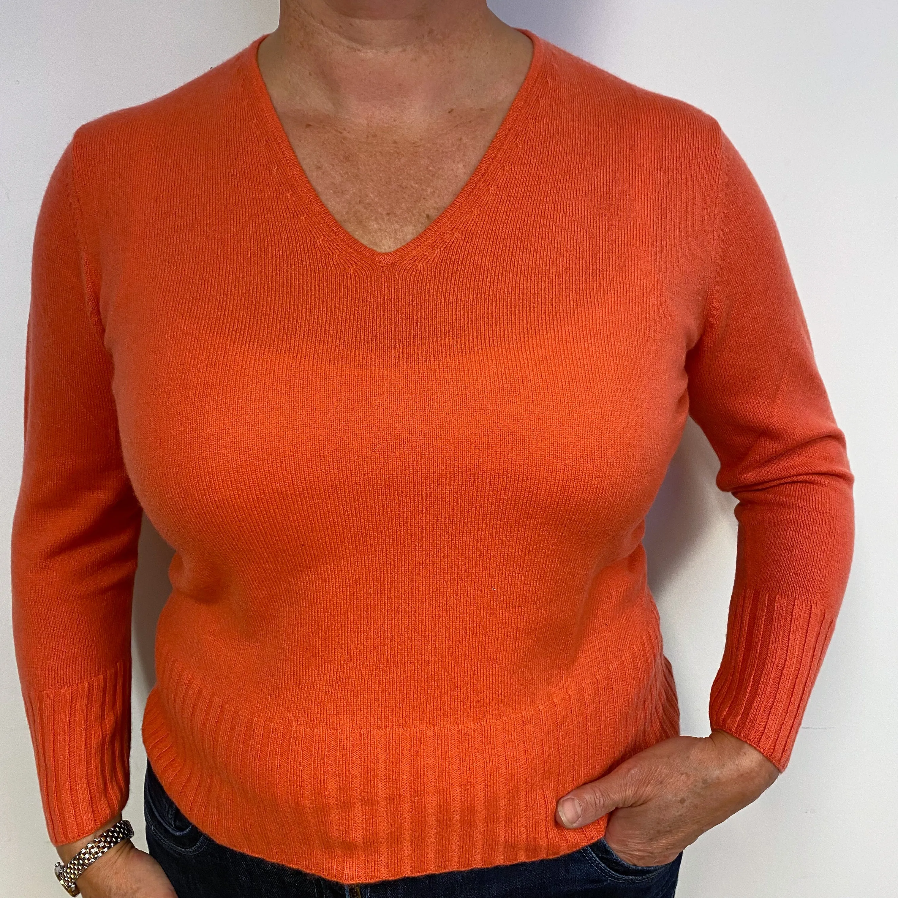 Lobster Orange Cashmere V-Neck Jumper