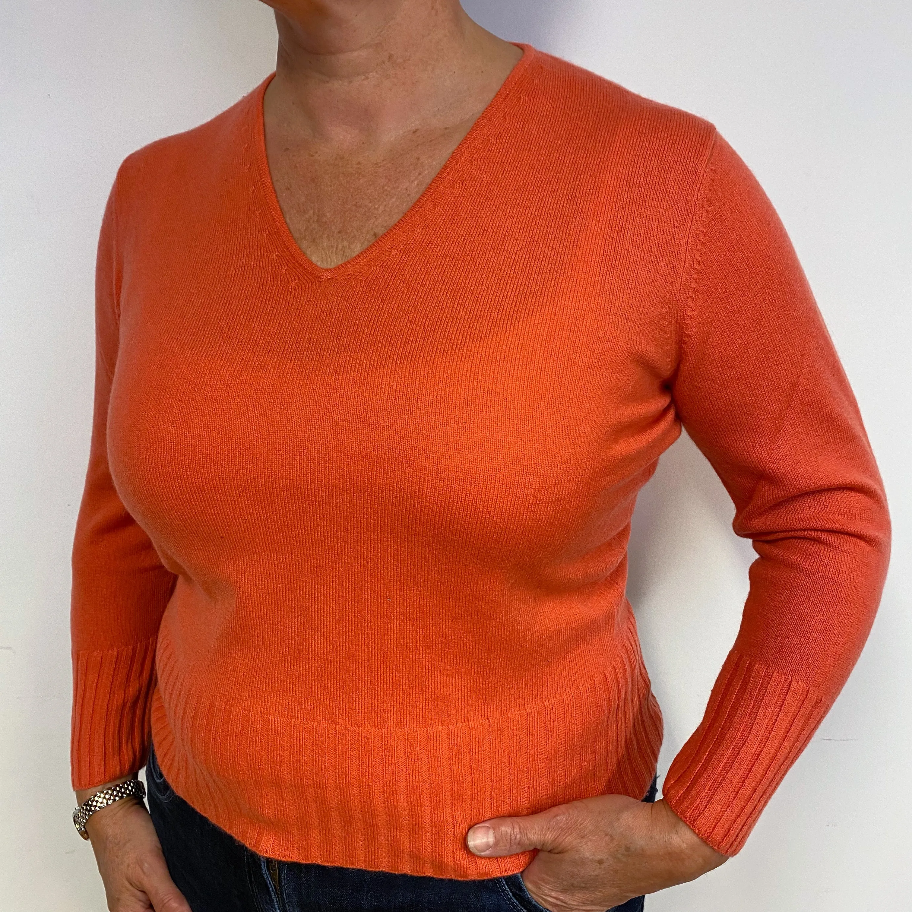 Lobster Orange Cashmere V-Neck Jumper