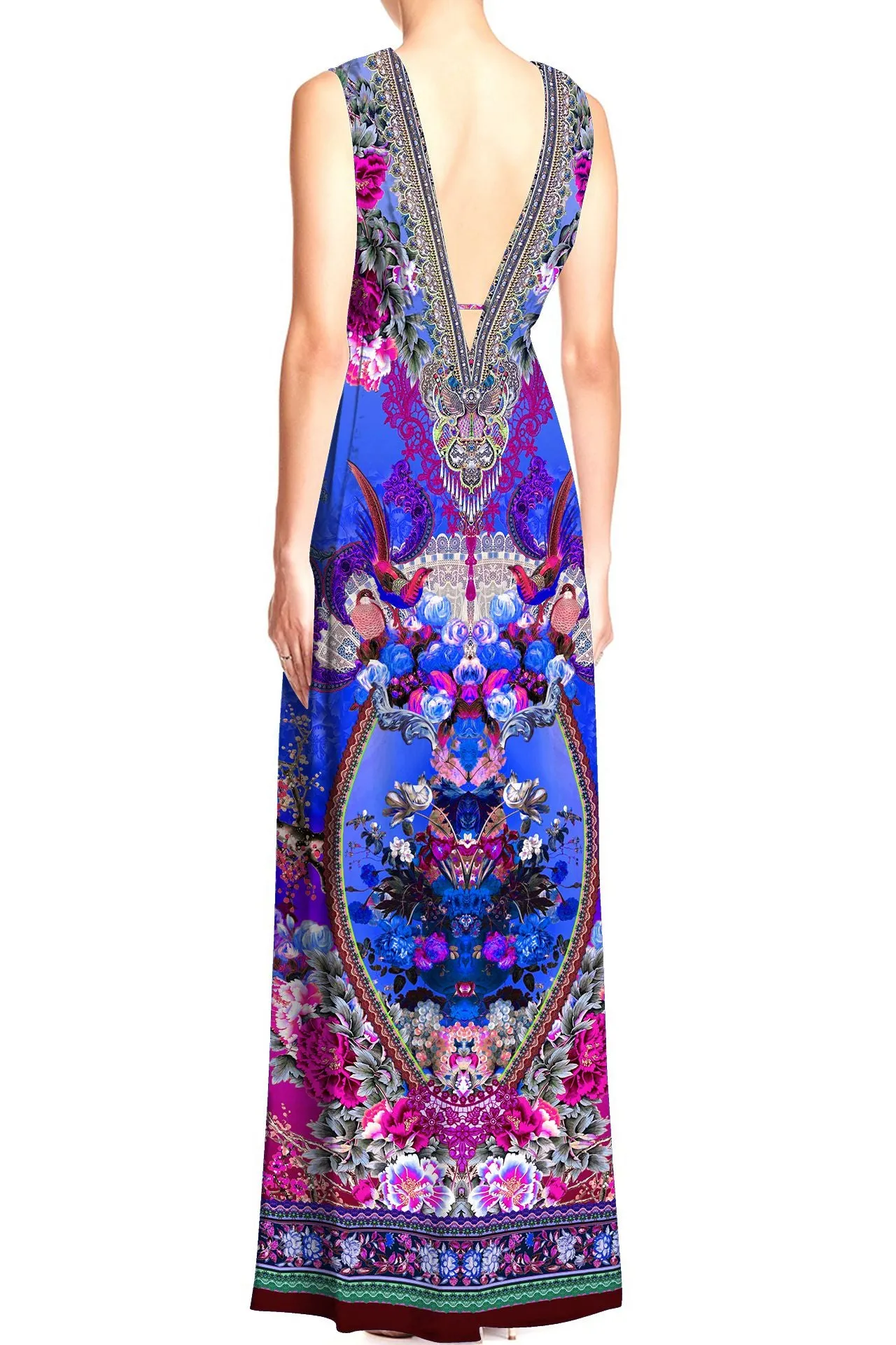 Long Blue Prom Dress With V Neck