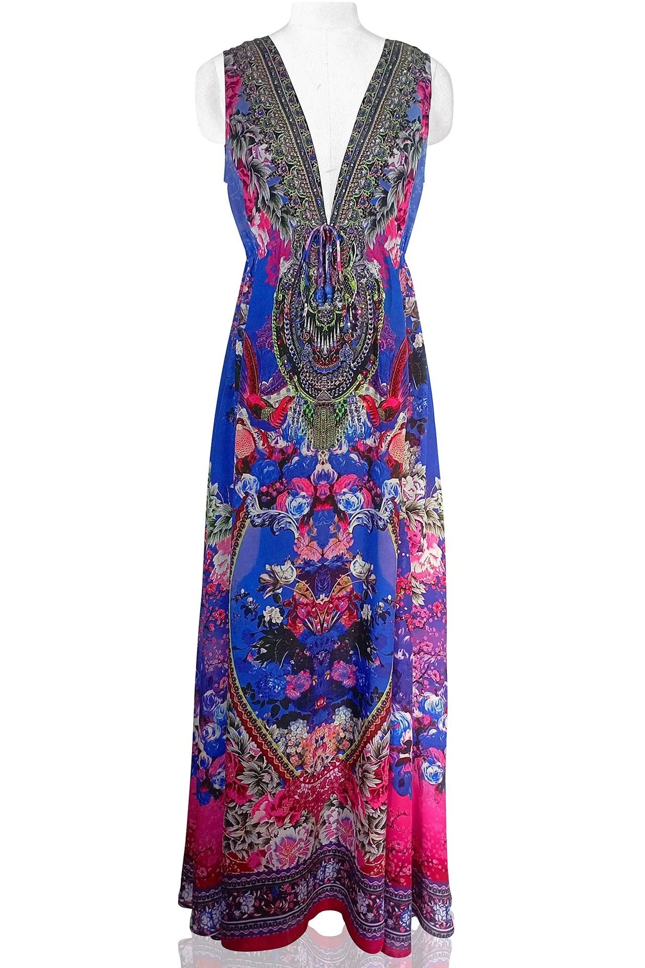 Long Blue Prom Dress With V Neck