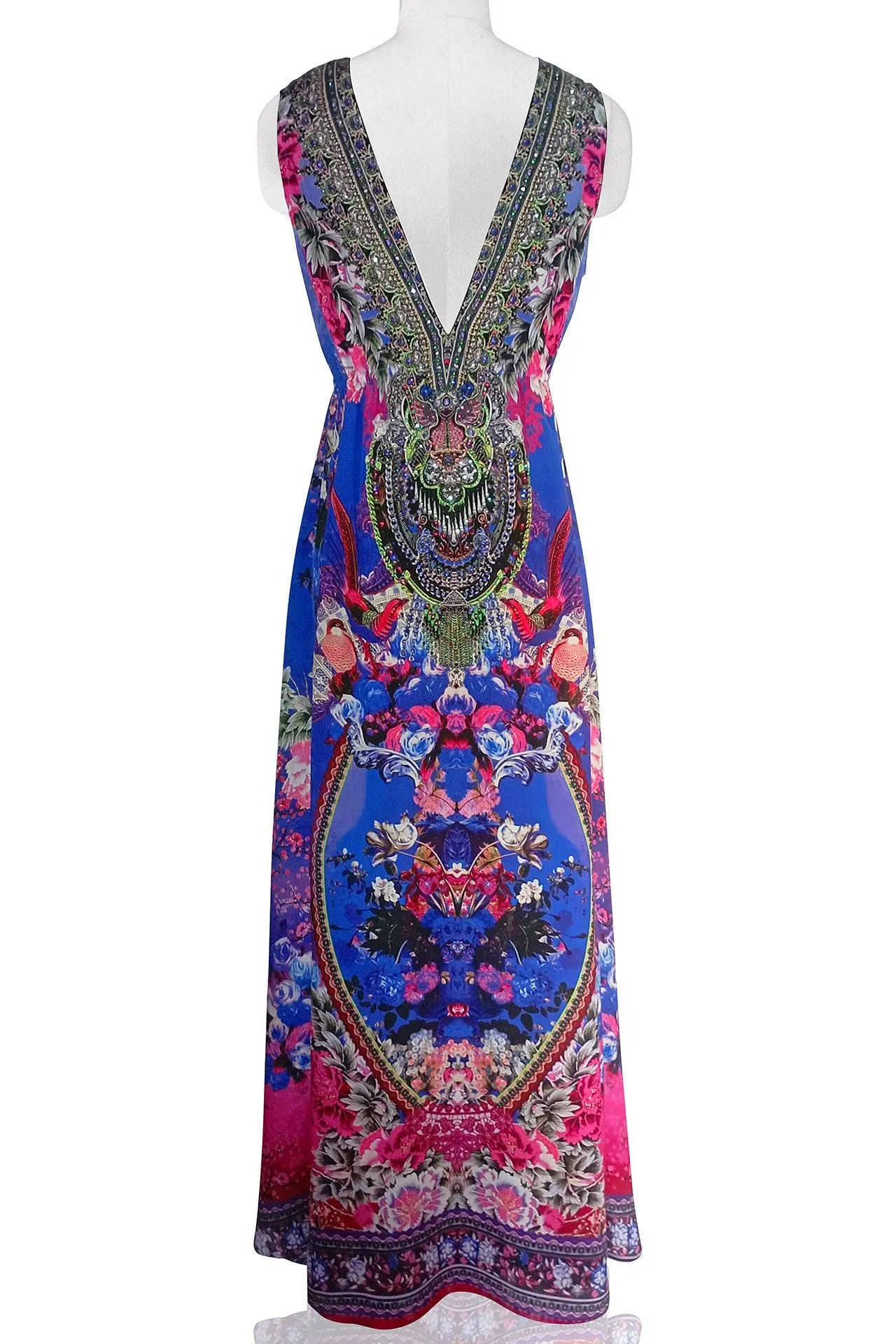 Long Blue Prom Dress With V Neck