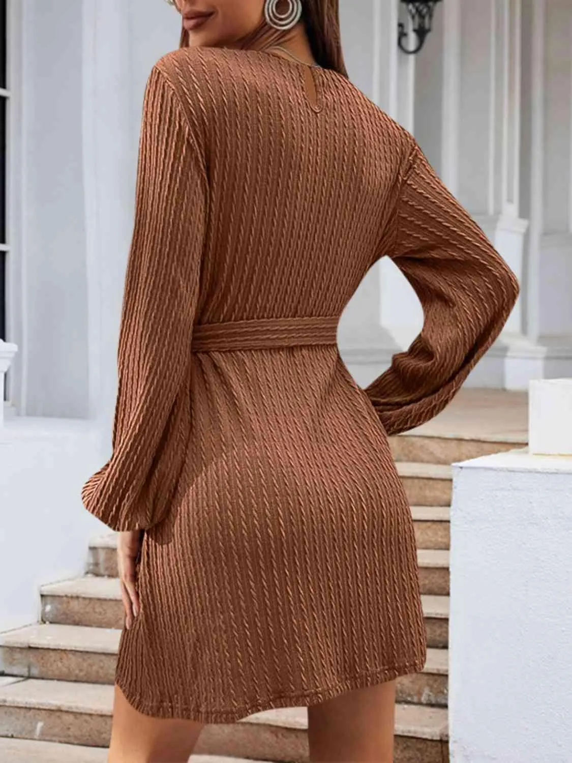 Lovely Autumn Knitted Tie Waist Sweater Dress