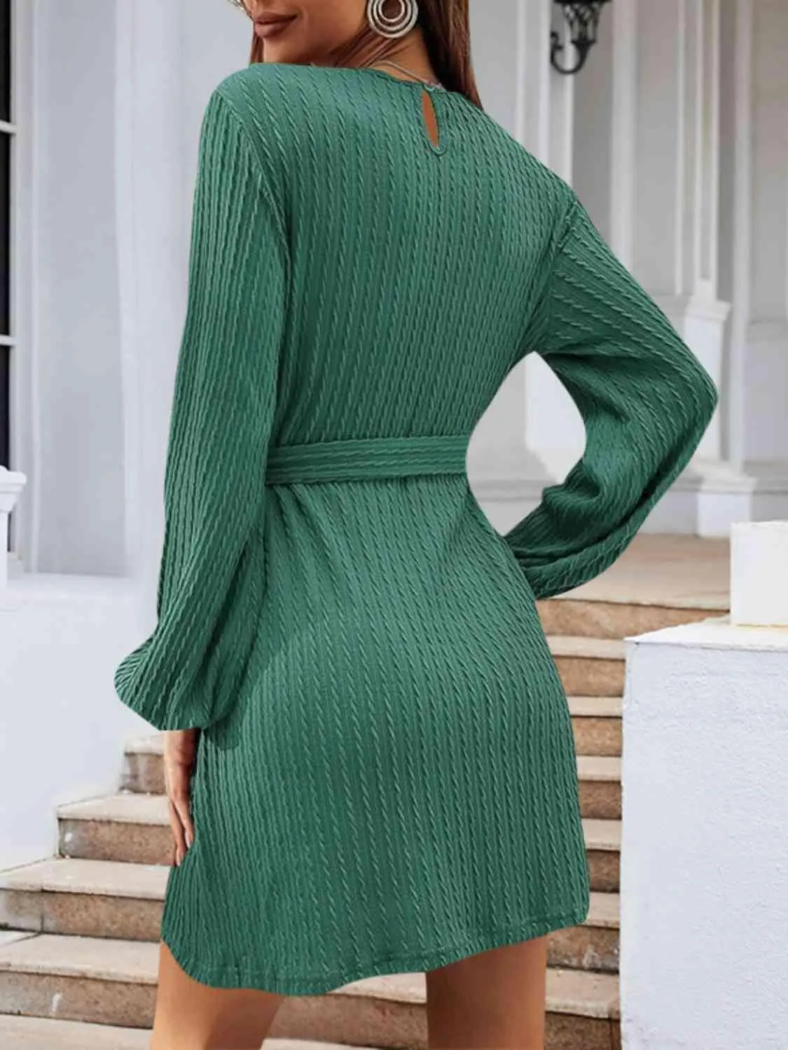 Lovely Autumn Knitted Tie Waist Sweater Dress