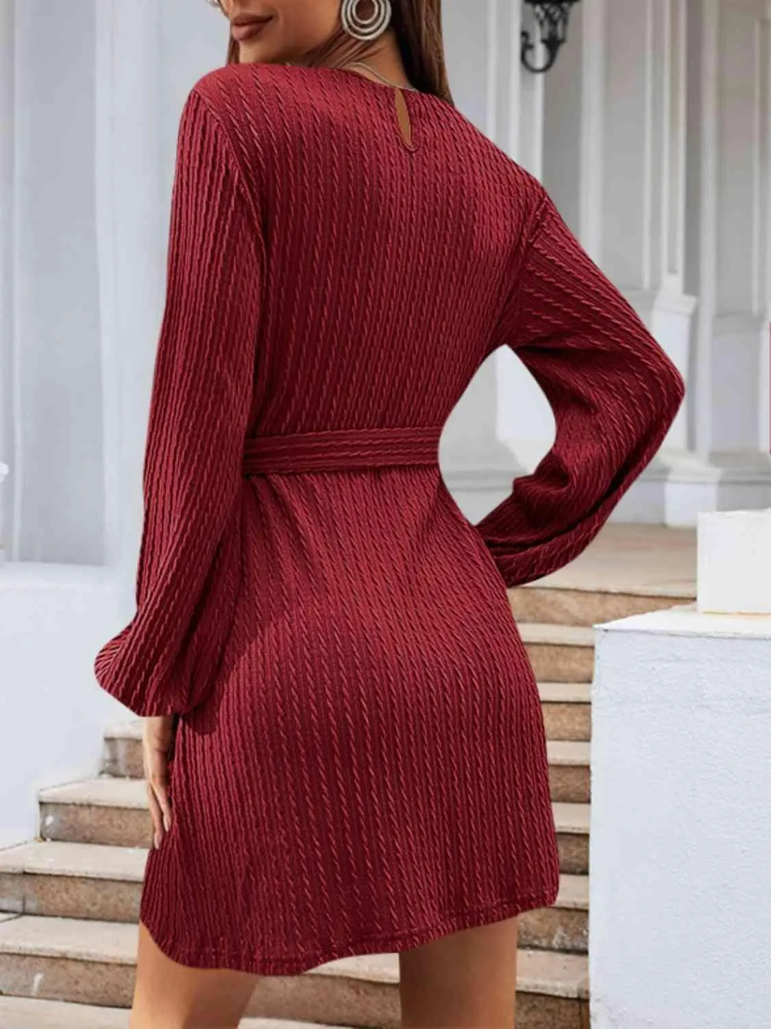 Lovely Autumn Knitted Tie Waist Sweater Dress