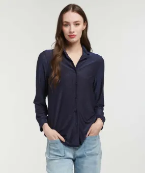 Lurex Button Through Shirt With Collar - Midnight Blue
