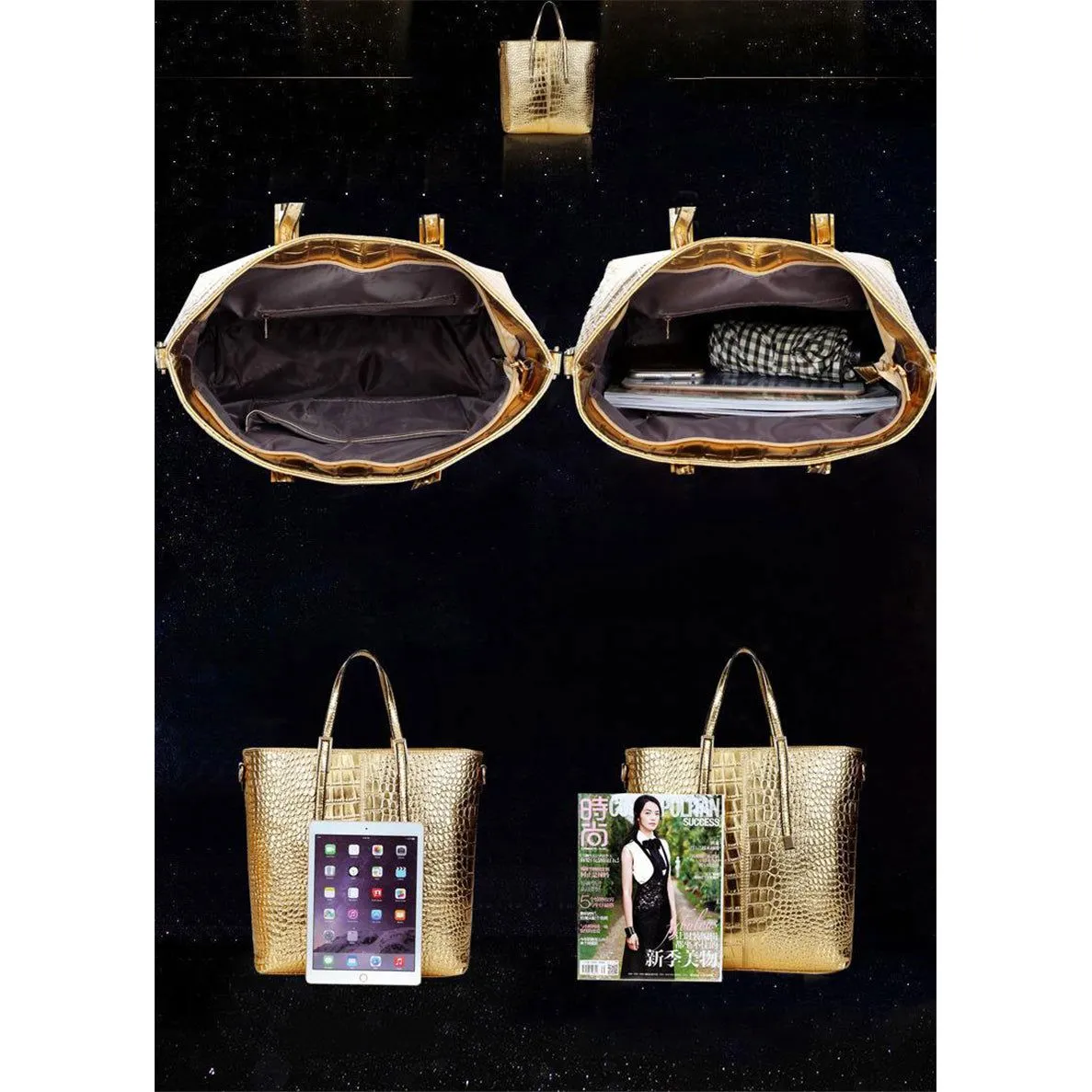 Luxury CrocChic 3 Piece Clutch Wallet Shoulder Bag