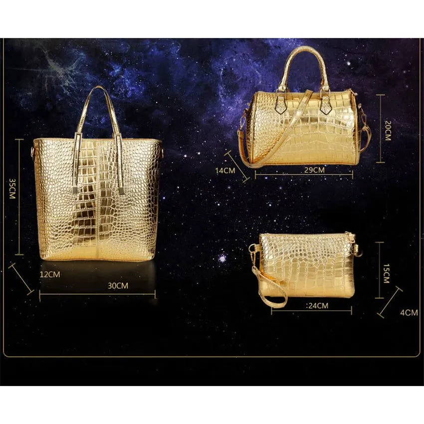 Luxury CrocChic 3 Piece Clutch Wallet Shoulder Bag