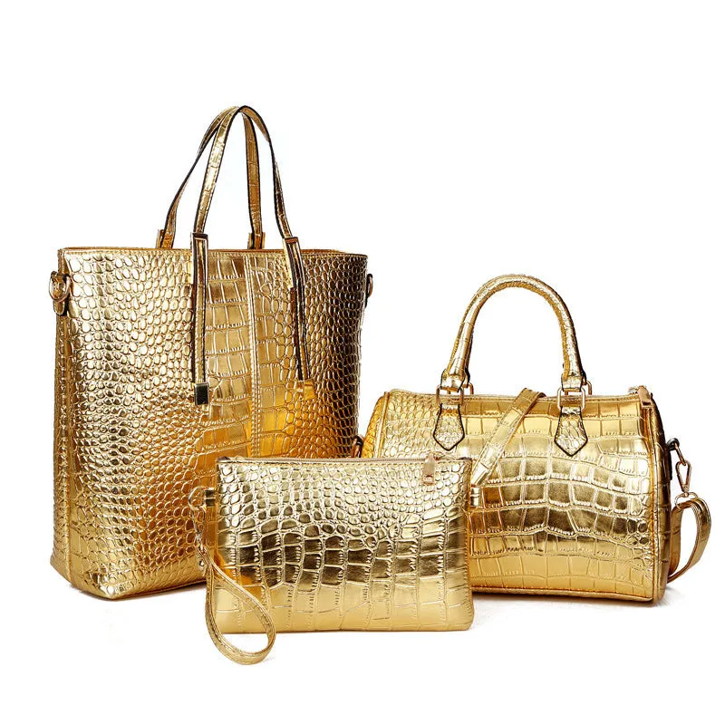 Luxury CrocChic 3 Piece Clutch Wallet Shoulder Bag