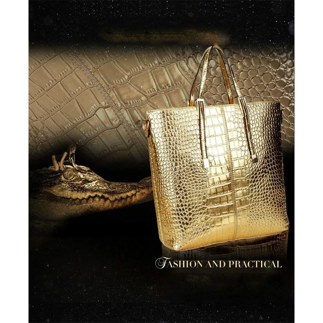Luxury CrocChic 3 Piece Clutch Wallet Shoulder Bag