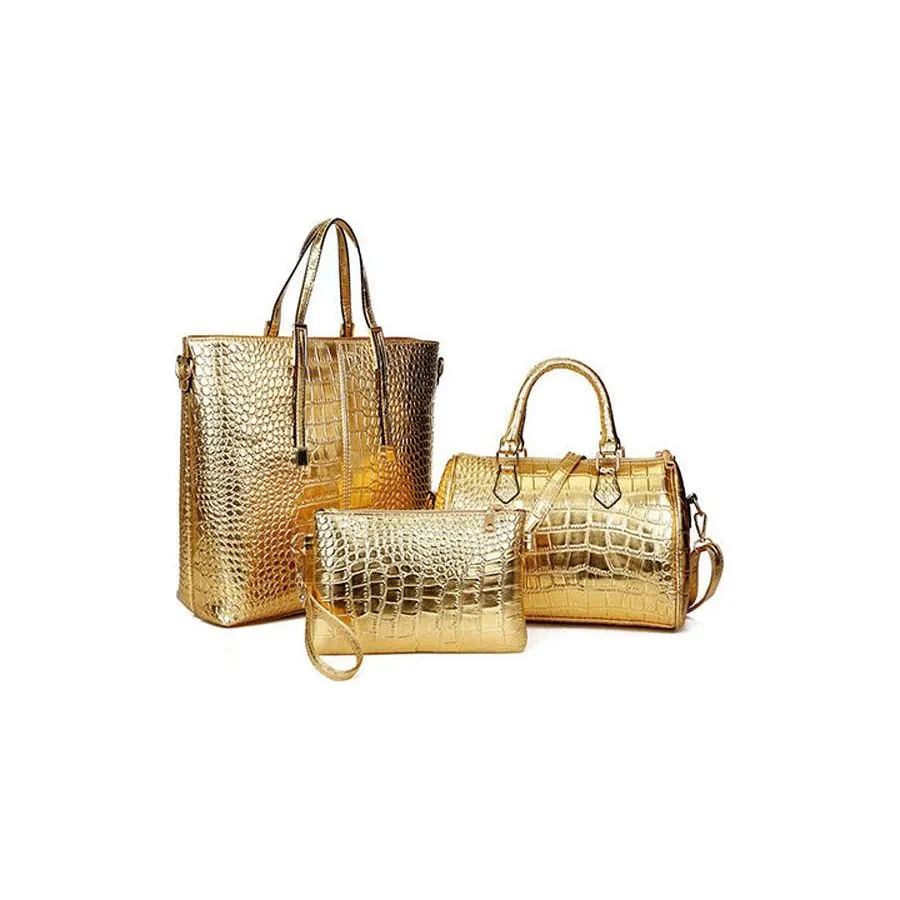 Luxury CrocChic 3 Piece Clutch Wallet Shoulder Bag