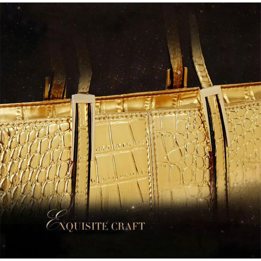 Luxury CrocChic 3 Piece Clutch Wallet Shoulder Bag