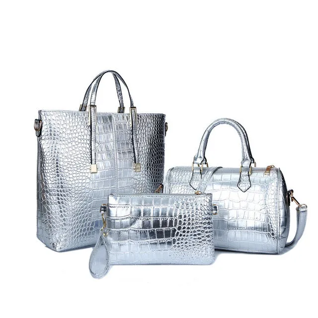 Luxury CrocChic 3 Piece Clutch Wallet Shoulder Bag