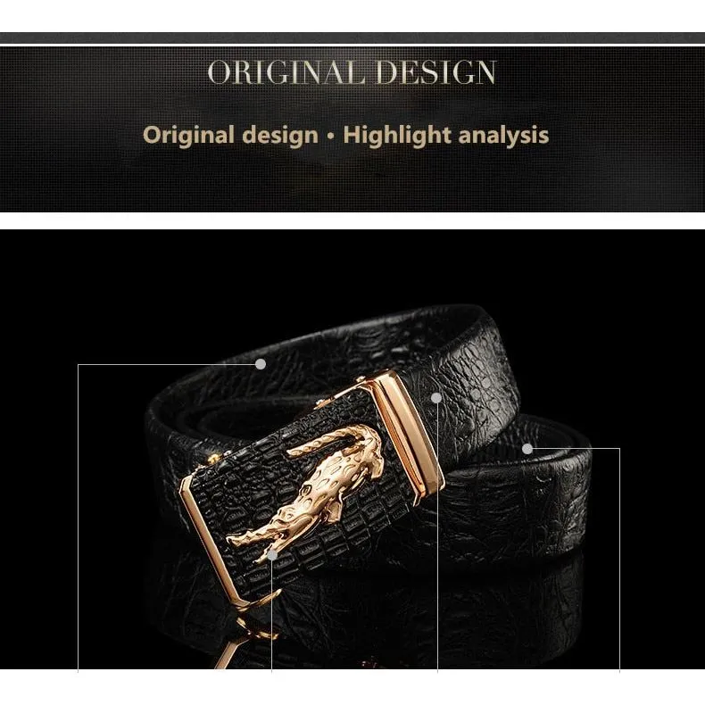 Luxury CrocTex Golden Copper Buckle Cow Skin Belt