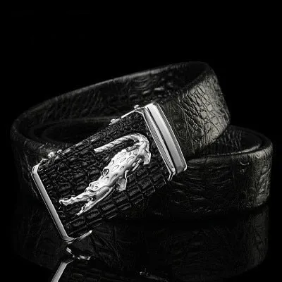 Luxury CrocTex Golden Copper Buckle Cow Skin Belt