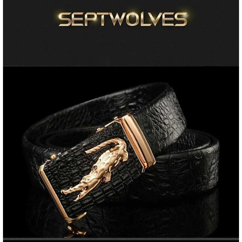 Luxury CrocTex Golden Copper Buckle Cow Skin Belt
