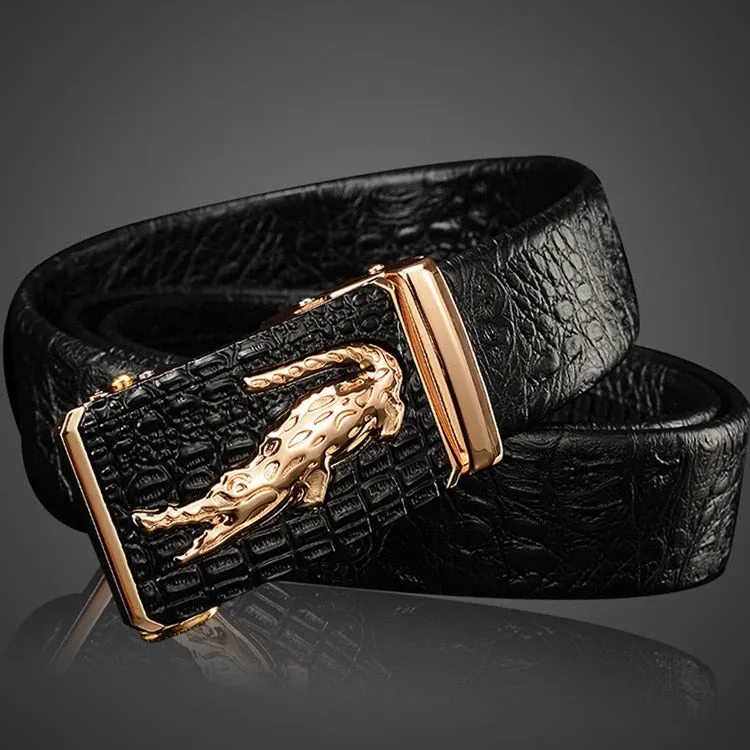 Luxury CrocTex Golden Copper Buckle Cow Skin Belt