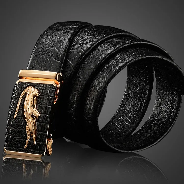 Luxury CrocTex Golden Copper Buckle Cow Skin Belt