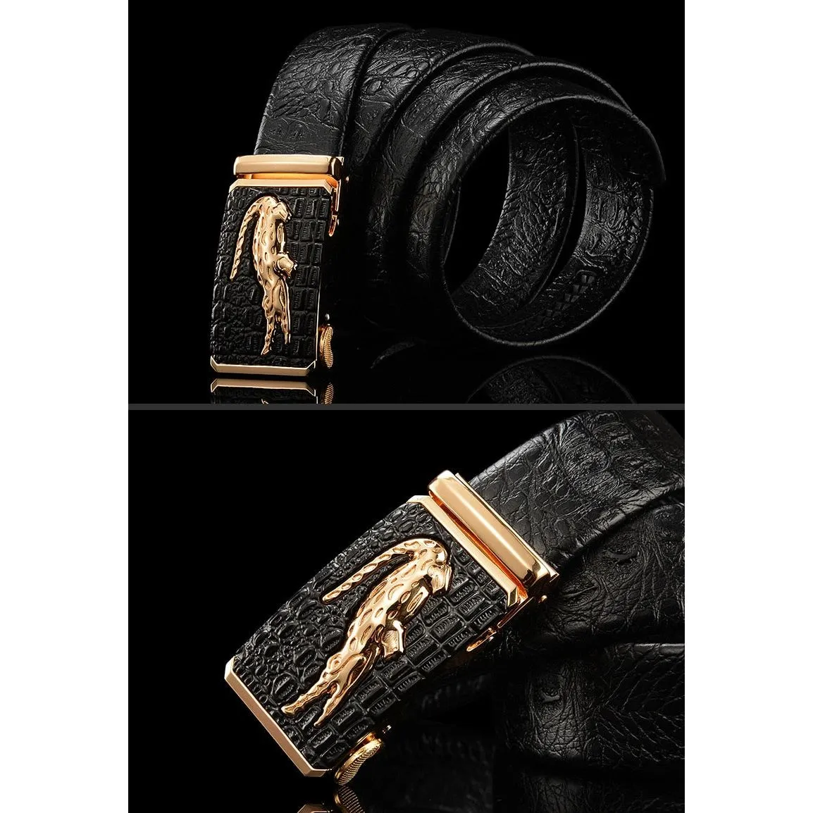 Luxury CrocTex Golden Copper Buckle Cow Skin Belt