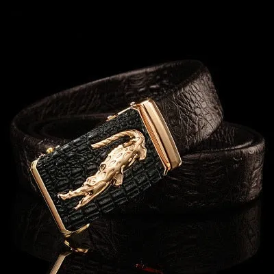 Luxury CrocTex Golden Copper Buckle Cow Skin Belt