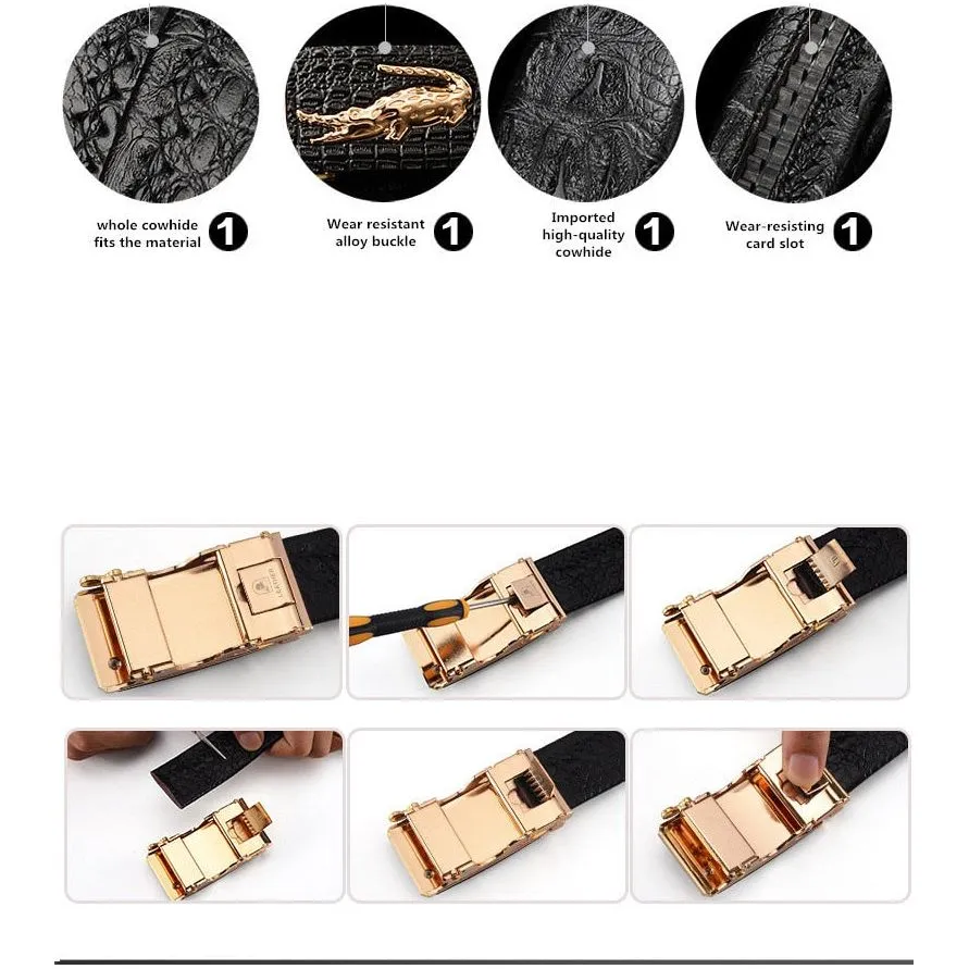 Luxury CrocTex Golden Copper Buckle Cow Skin Belt