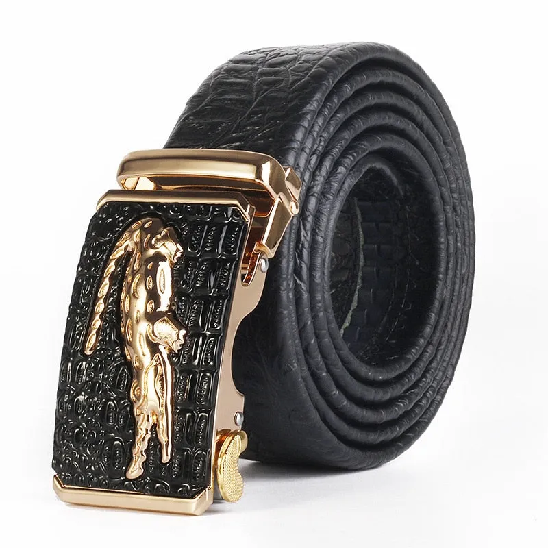 Luxury CrocTex Golden Copper Buckle Cow Skin Belt