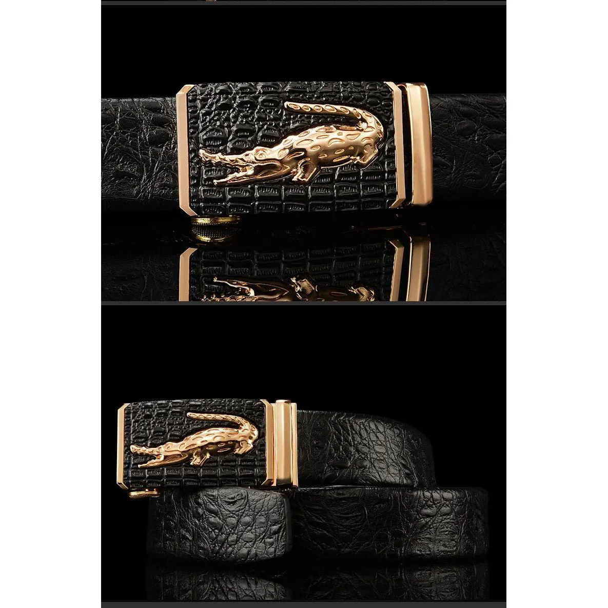 Luxury CrocTex Golden Copper Buckle Cow Skin Belt